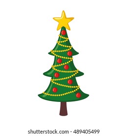 Christmas tree icon in flat style isolated on white background. Vector illustration.