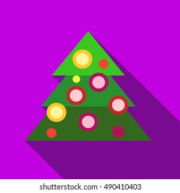 Christmas tree icon in flat style isolated with long shadow vector illustration