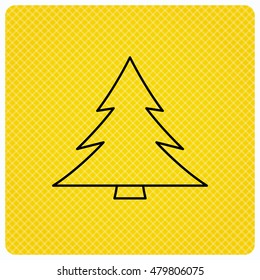 Christmas tree icon. Forest or nature sign. Traditional plant symbol. Linear icon on orange background. Vector
