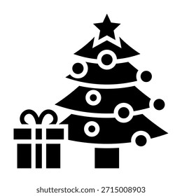 Ilustração do vetor de glifos do ícone da árvore de Natal