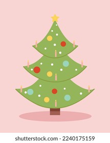 Christmas tree icon. Graphic element for website. Template, layout and mockup. Comfort and coziness in apartment, decoration for room and home. Traditions and culture. Cartoon flat vector illustration