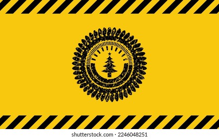 christmas tree icon grunge black emblem with yellow background, warning sign. Vector Illustration. Detailed. 