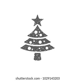 Christmas tree icon in grunge texture. Vintage style vector illustration.