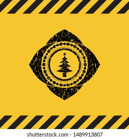 christmas tree icon grunge warning sign emblem. Vector Illustration. Detailed.