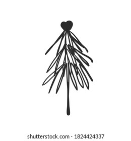 Christmas tree icon. Hand Drown. Isolated on white background. Vector illustration