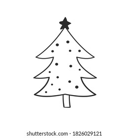 Christmas tree icon. Hand Drown. Isolated on white background. Vector illustration