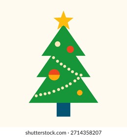 Christmas Tree Icon Illustration Featuring Green Pine Shape and Simple Ornament Details