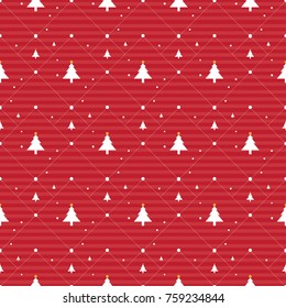 Christmas tree icon illustration seamless pattern on red background for gift wrapping paper