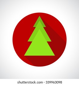 Christmas Tree icon. Infographic symbol with shadow. Festive style graphic design element. Flat style web button. Traditional celebration concept. 
