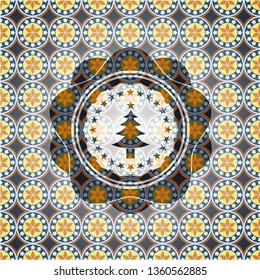 christmas tree icon inside arabesque style badge. arabic decoration.