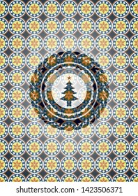 christmas tree icon inside arabesque style emblem. arabic decoration.