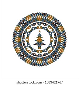 christmas tree icon inside arabesque emblem. arabic decoration.