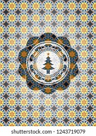 christmas tree icon inside arabic emblem. Arabesque decoration.