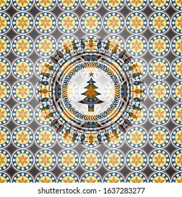 christmas tree icon inside arabic badge. Arabesque decoration.
