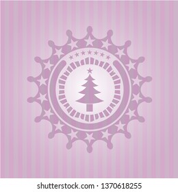 christmas tree icon inside badge with pink background