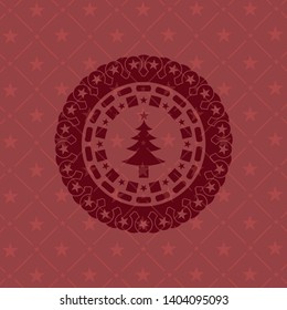 christmas tree icon inside badge with red background