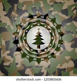 christmas tree icon inside camouflage texture