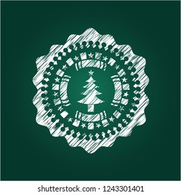 christmas tree icon inside chalk emblem