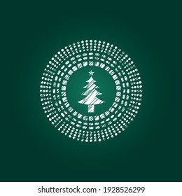 christmas tree icon inside chalk emblem. 