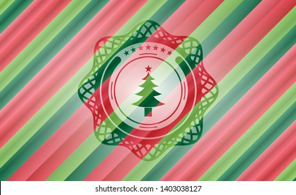 christmas tree icon inside christmas colors style badge.