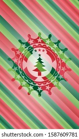 christmas tree icon inside christmas colors style emblem.