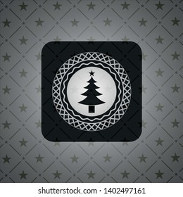 christmas tree icon inside dark emblem. Retro