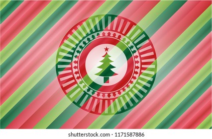 christmas tree icon inside christmas emblem.