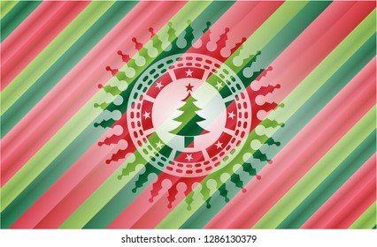 christmas tree icon inside christmas emblem.