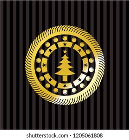 christmas tree icon inside gold badge