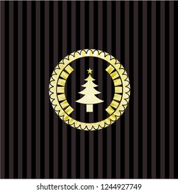 christmas tree icon inside gold badge