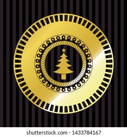 christmas tree icon inside golden badge