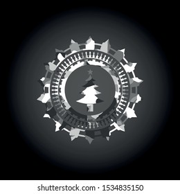 christmas tree icon inside grey camouflaged emblem