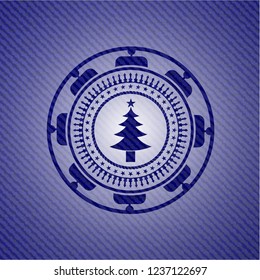 christmas tree icon inside jean background