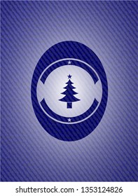 christmas tree icon inside jean background