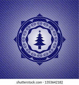 christmas tree icon inside jean background