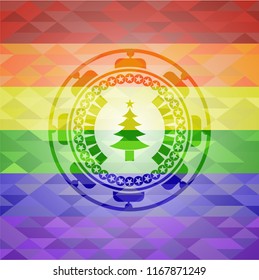 christmas tree icon inside lgbt colors emblem 