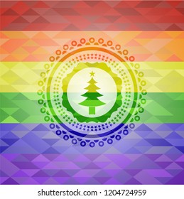 christmas tree icon inside lgbt colors emblem 