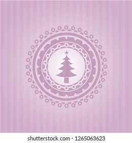 christmas tree icon inside pink icon or emblem
