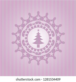 christmas tree icon inside pink icon or emblem