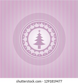 christmas tree icon inside pink emblem