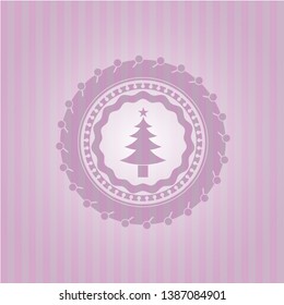 christmas tree icon inside pink icon or emblem