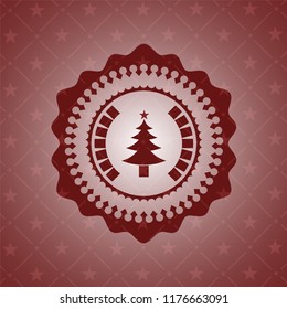 christmas tree icon inside realistic red emblem