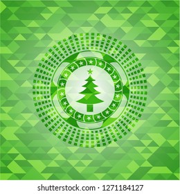 christmas tree icon inside realistic green mosaic emblem