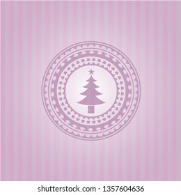 christmas tree icon inside realistic pink emblem