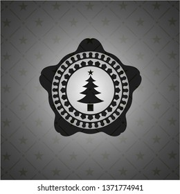 christmas tree icon inside realistic black emblem