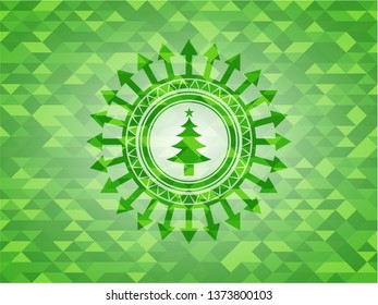 christmas tree icon inside realistic green mosaic emblem