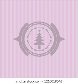 christmas tree icon inside retro pink emblem