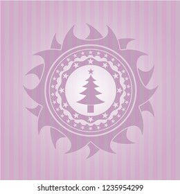 christmas tree icon inside retro pink emblem