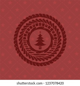 christmas tree icon inside retro red emblem