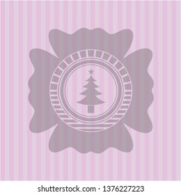 christmas tree icon inside retro pink emblem